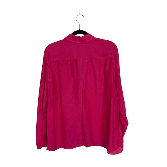 Women's Chico's Long Sleeve Pockets Button Front Shirt Pink Silk Blend Size 3/L - Picture 2 of 6